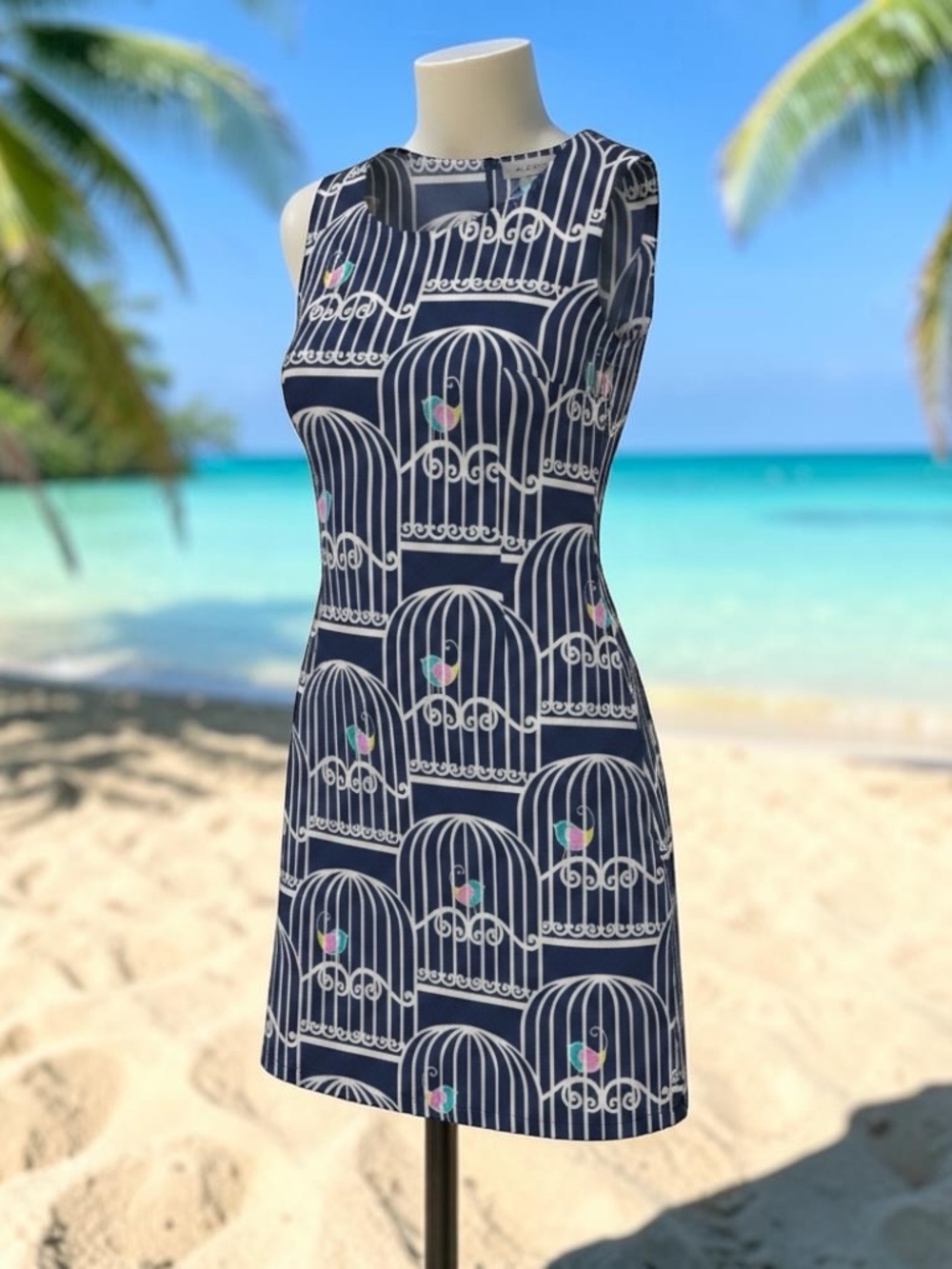 Jude Connally Navy Birdcage Print Sleeveless Coverup